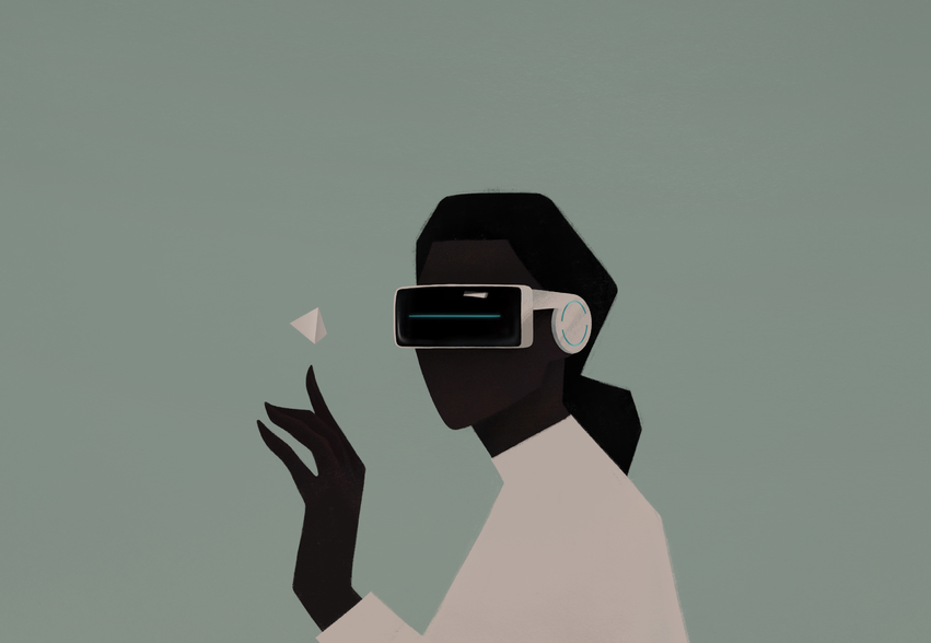 The images shows an illustration of a human being wearing a vr headset.