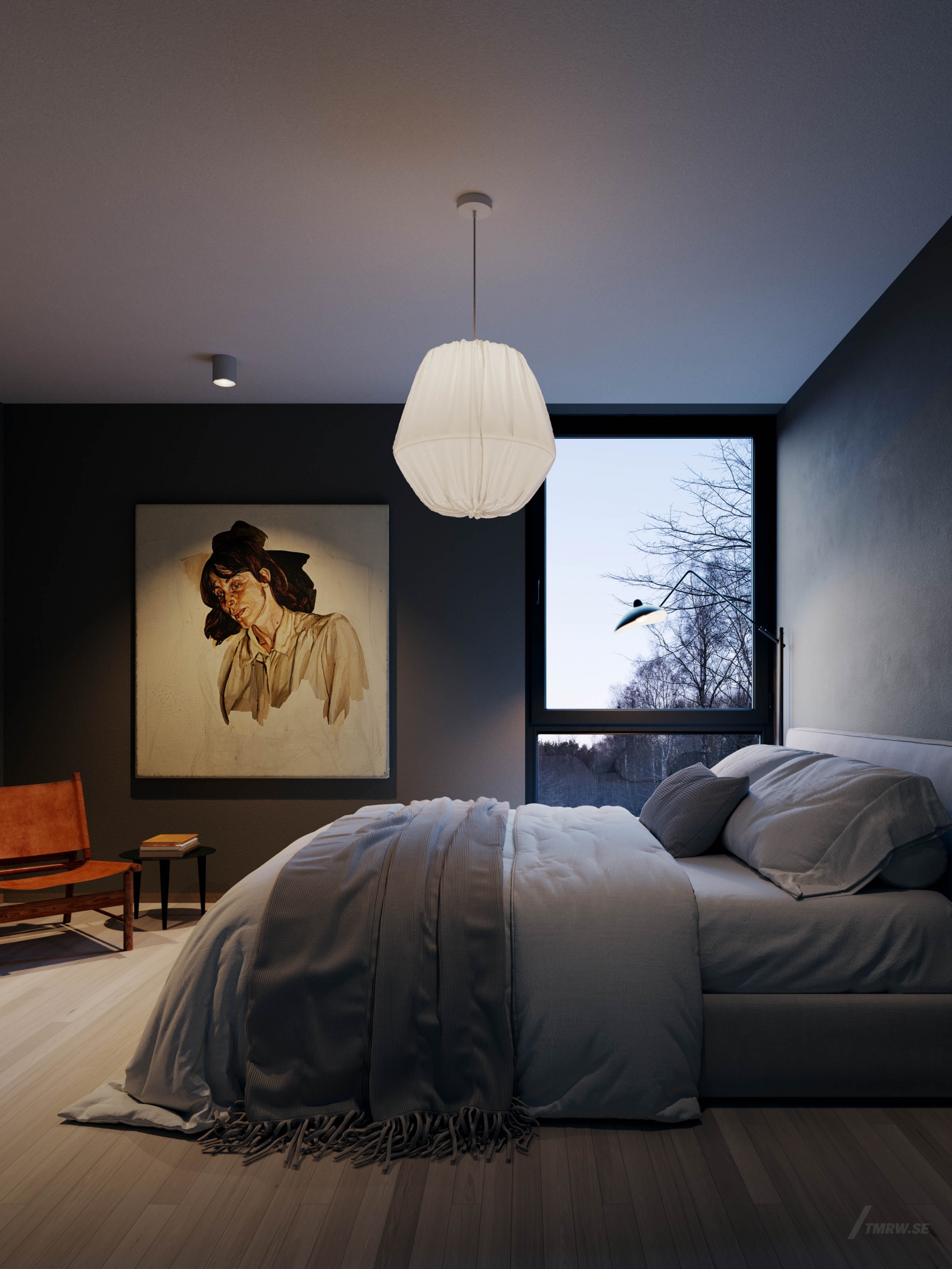 Architectural visualization of Högmora for Gemma Development, bedroom, dusk