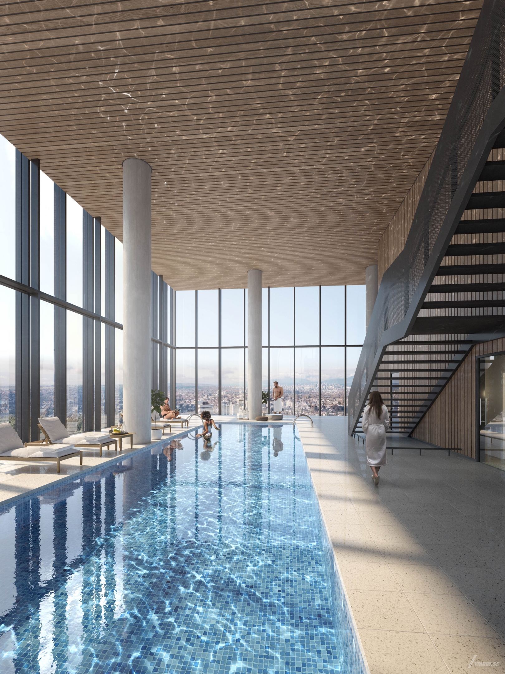 Architectural visualization of Central Park House for Gensler, residential skyscraper, pool with a city view