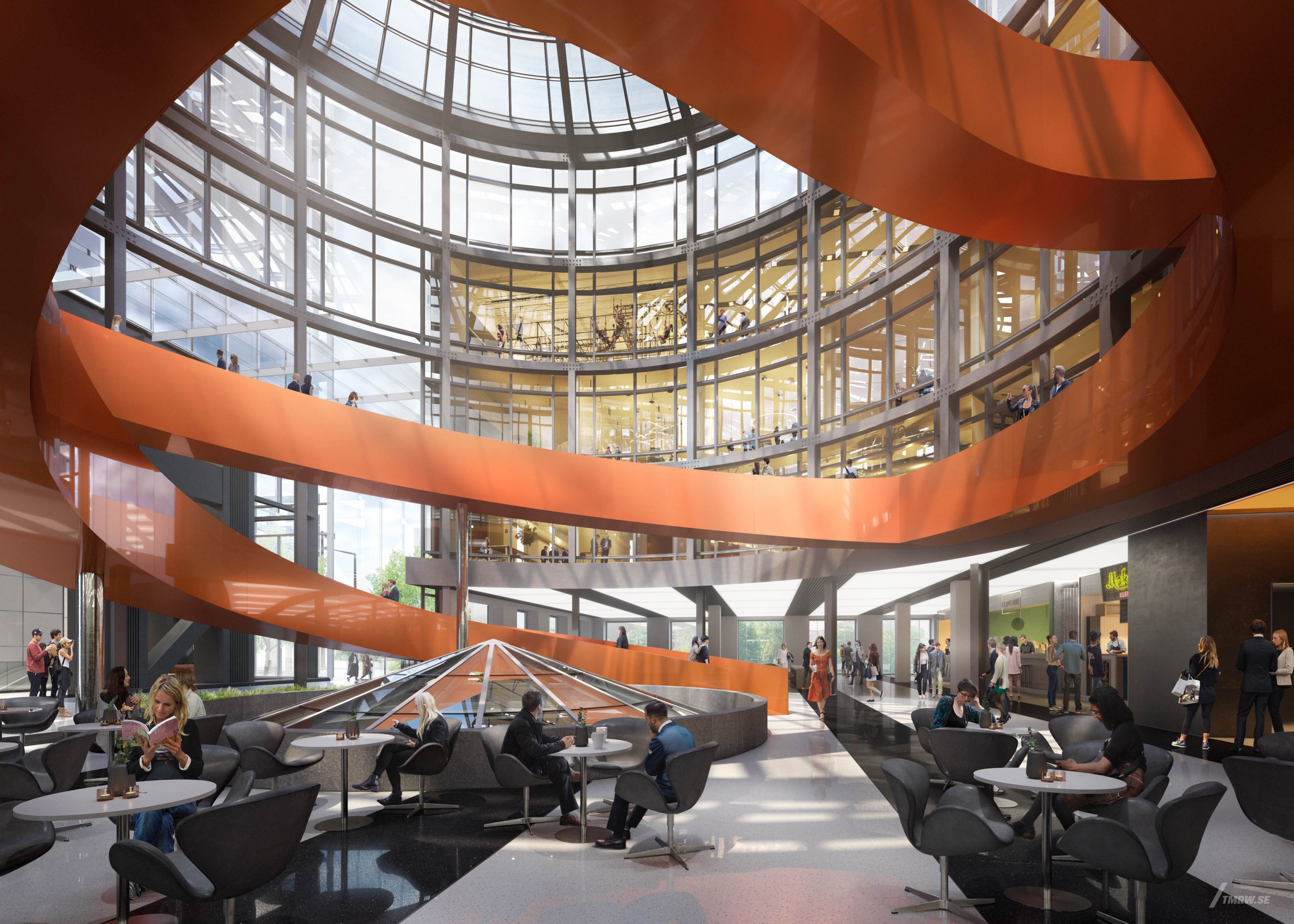 Architectural visualization of Court Square for Gensler, office interior atrium sitting area