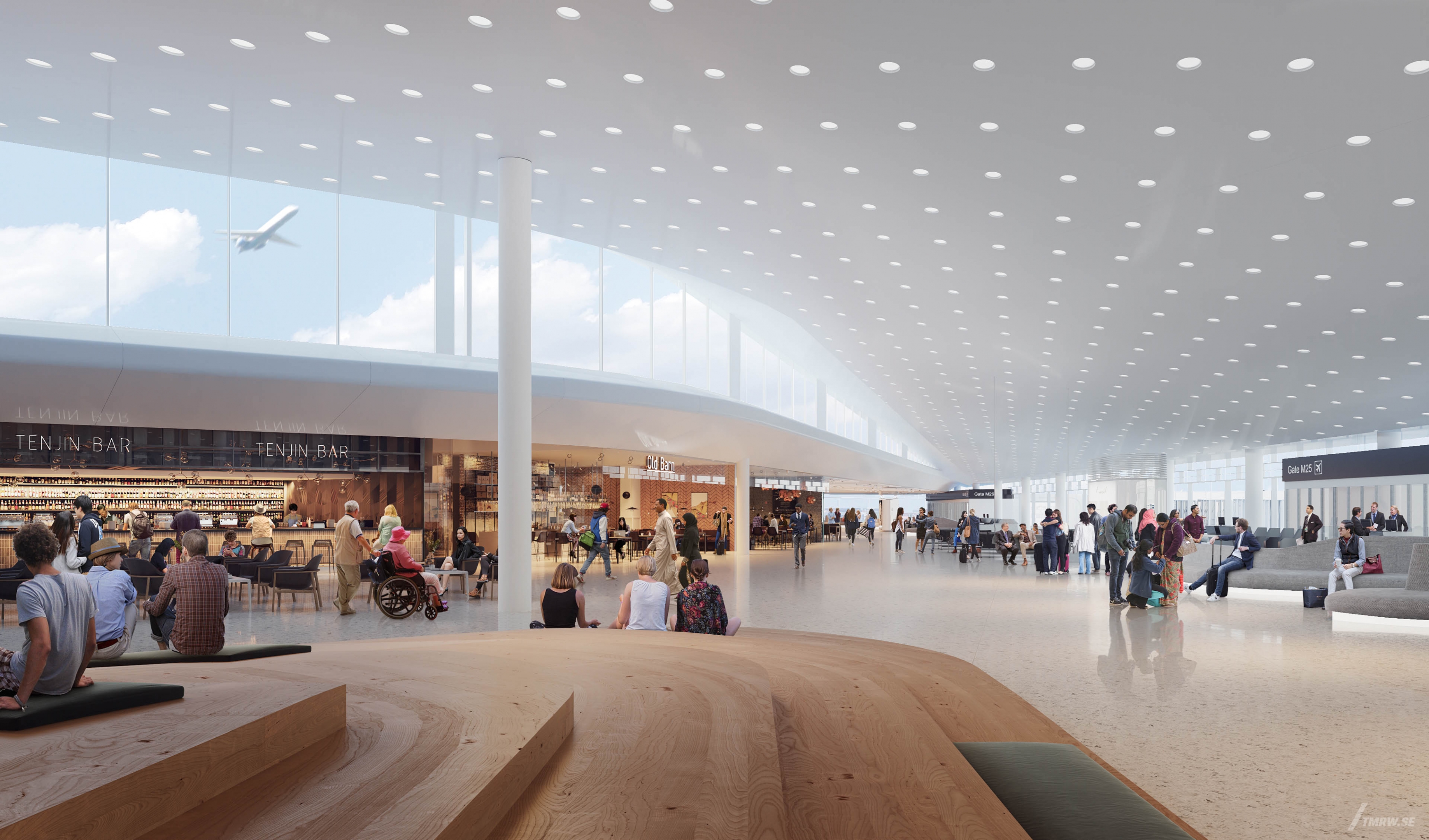 Architectural visualization of Chicago OHare for HOK, interior of an airport in daylight