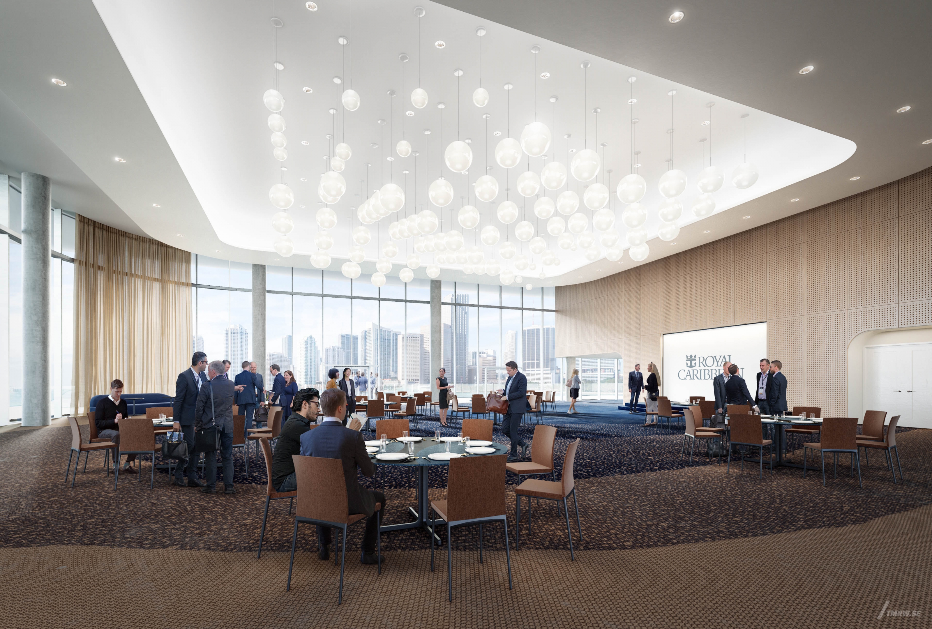 Architectural visualization of Royal Caribbean for HOK, interior of a conference room in daylight