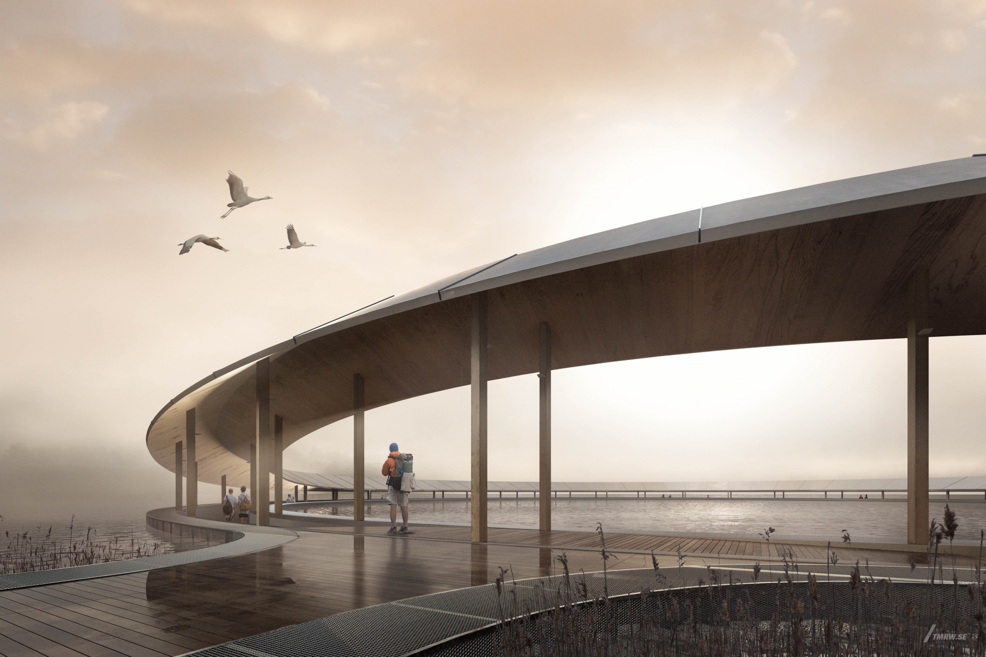 Architectural visualization of Architecture In Nature for Identity, foggy view point over sea