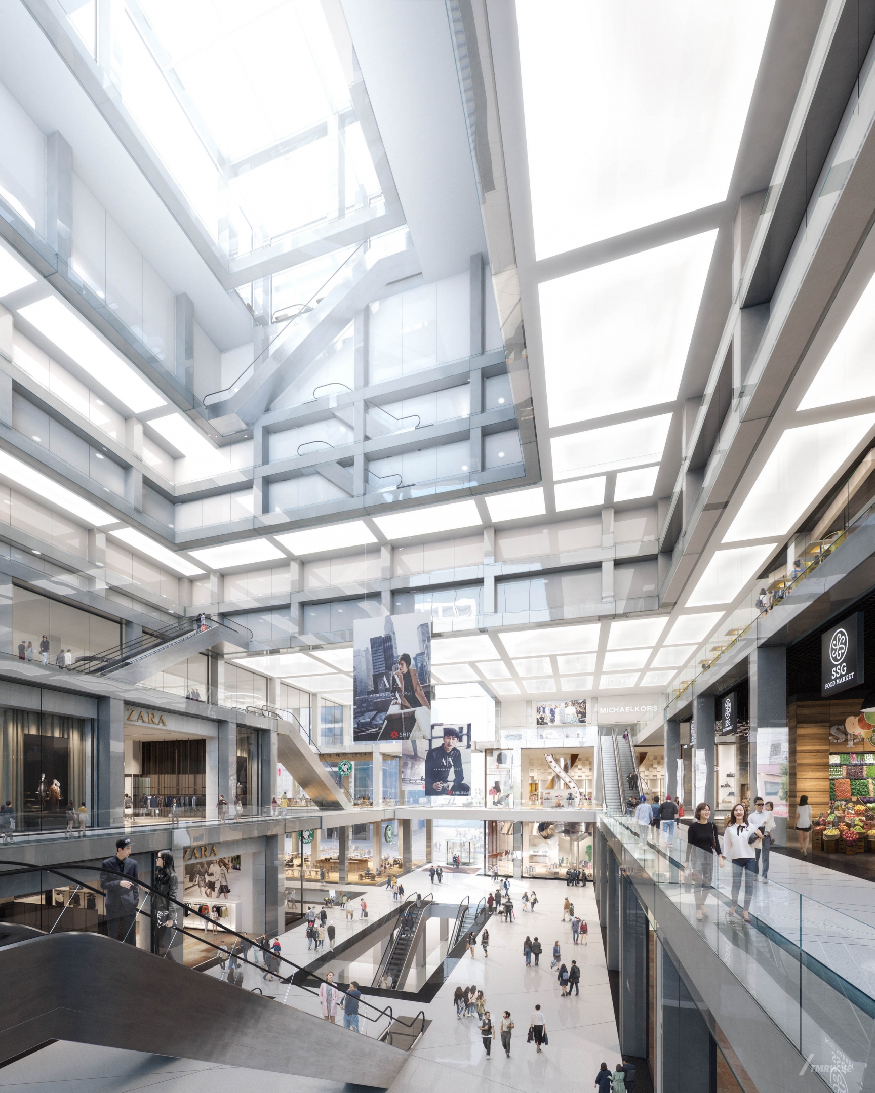 Architectural visualization of Shinsegae for MVRDV, interior of modern shopping mall