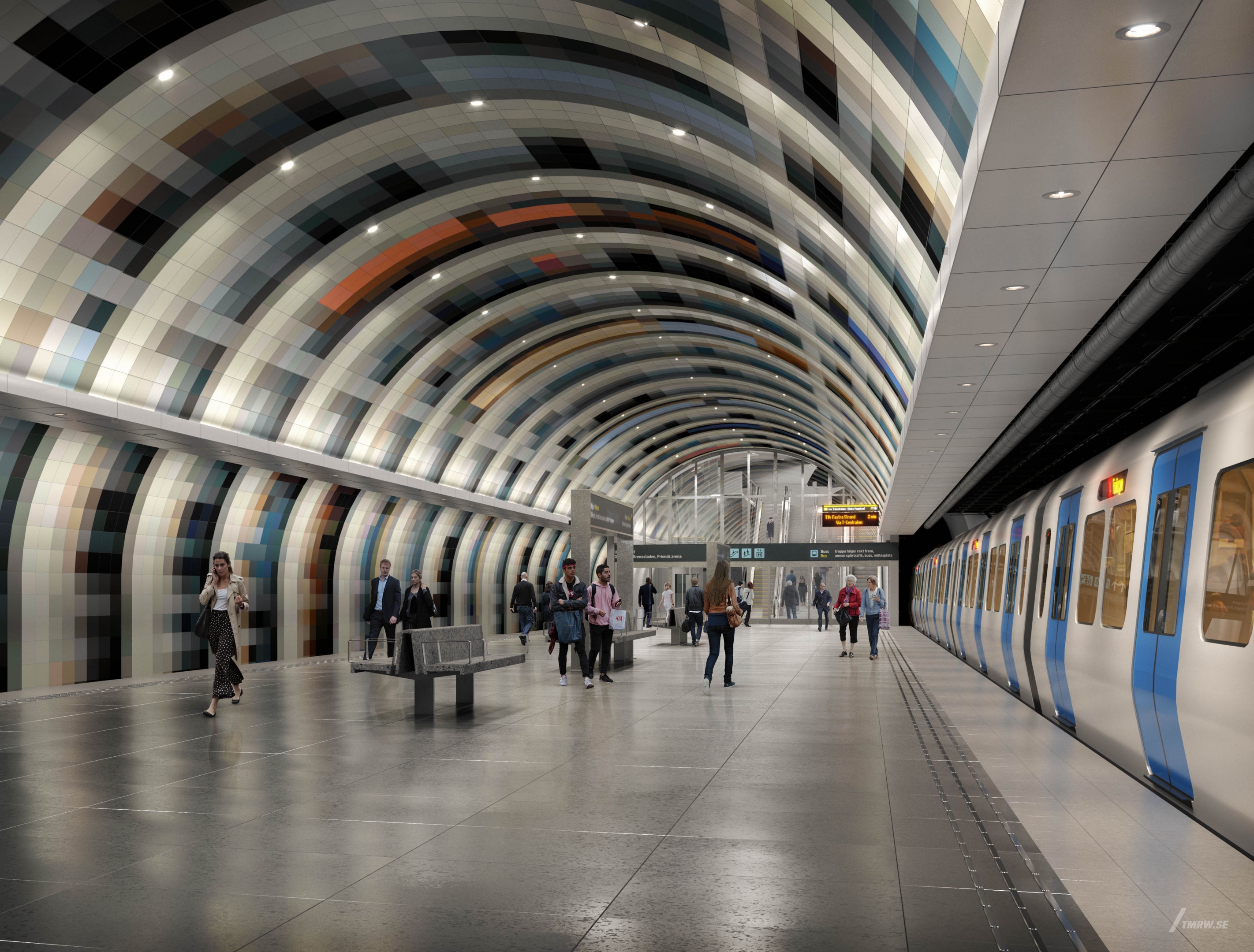 Architectural visualization of Arenastaden for Rundquist, interior of a subway station, location stockholm