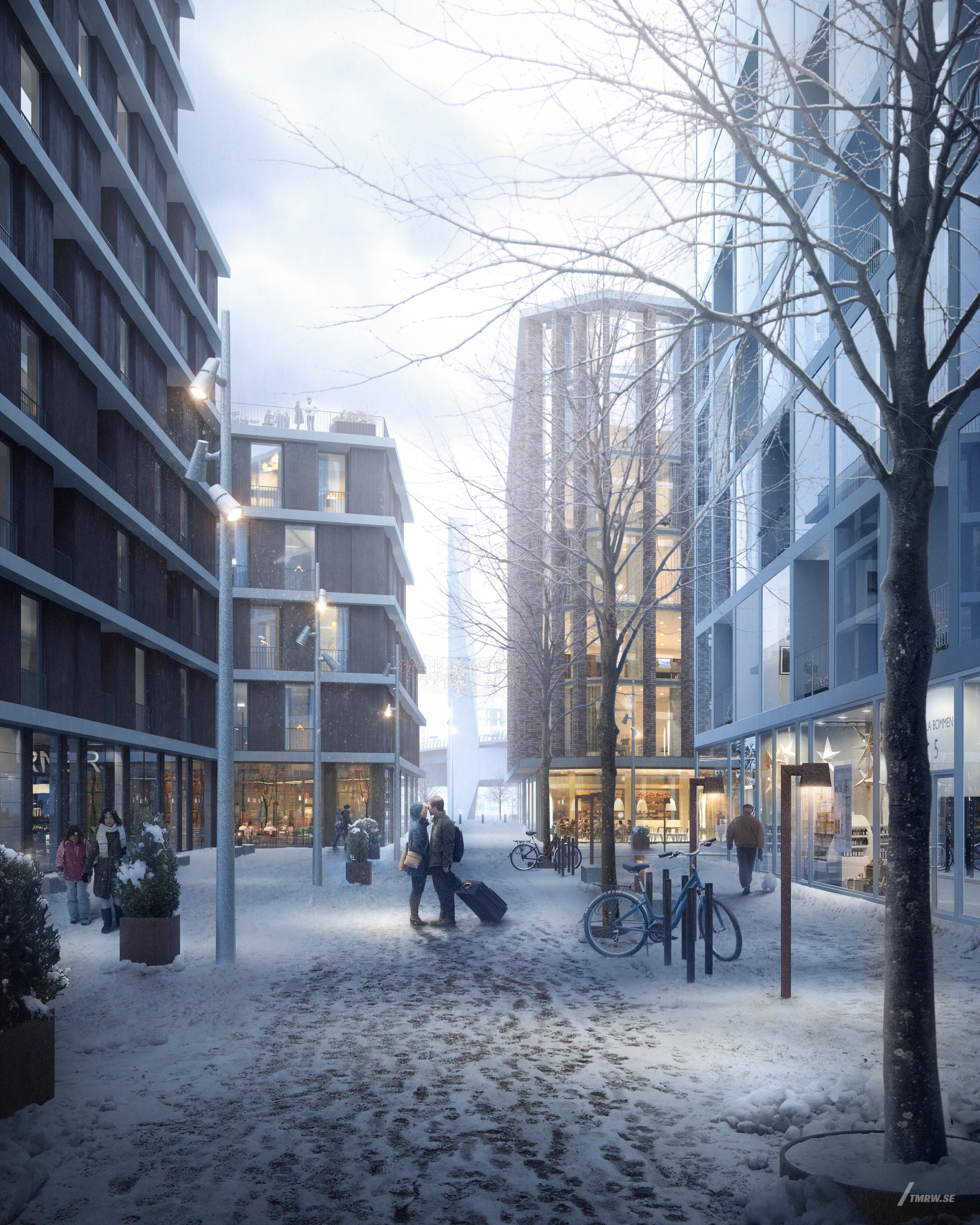 Architectural visualization of Centralområdet for SBK a winter image in Gothenburg in day light form a street view.