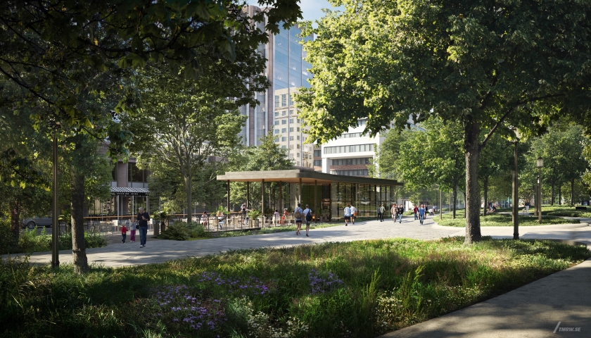 Architectural visualization of Franklin Park Park for Studios, green city park a summer day