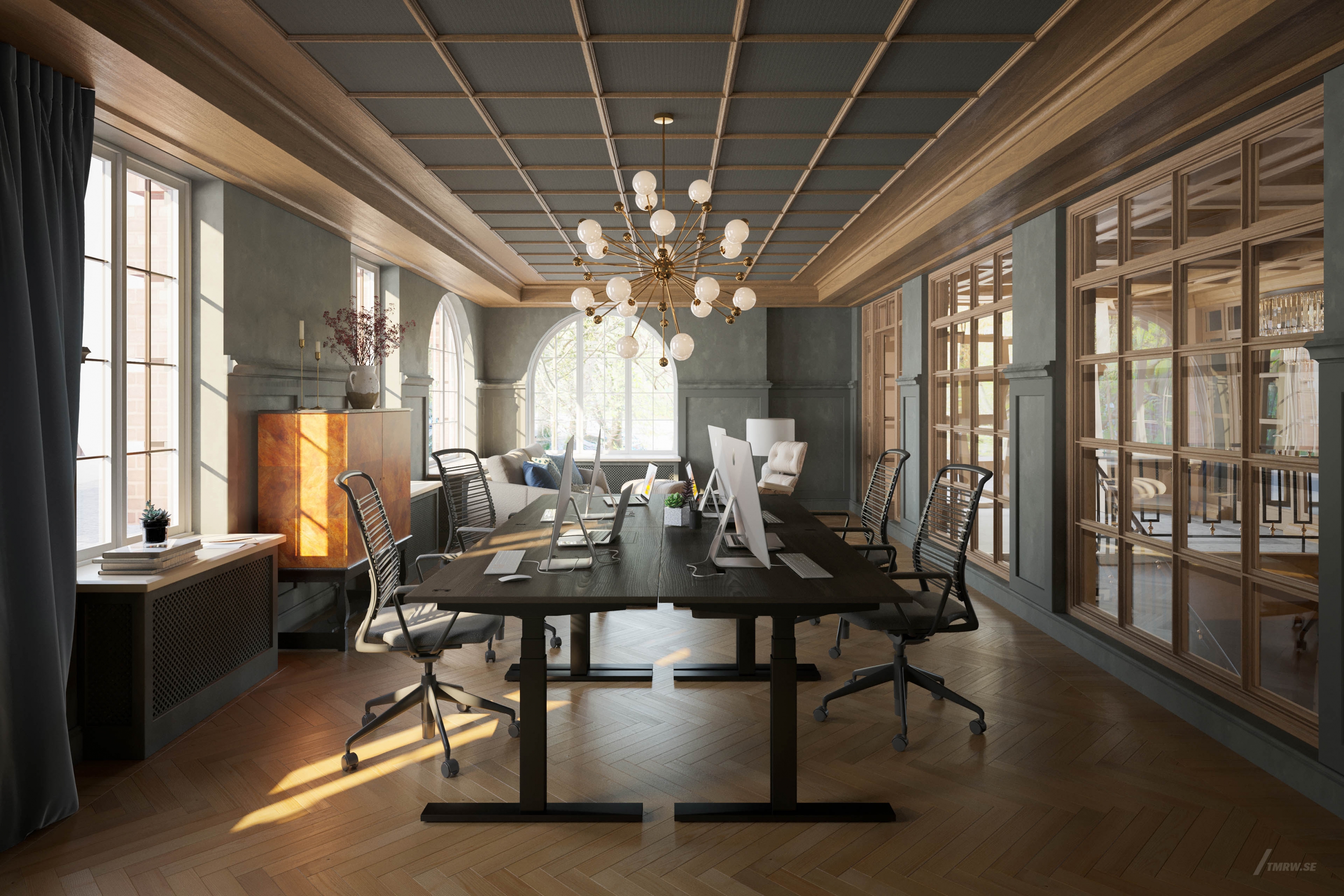 Architectural visualization of Ekmansgatan for TB Gruppen a office area in day light form an interior view.