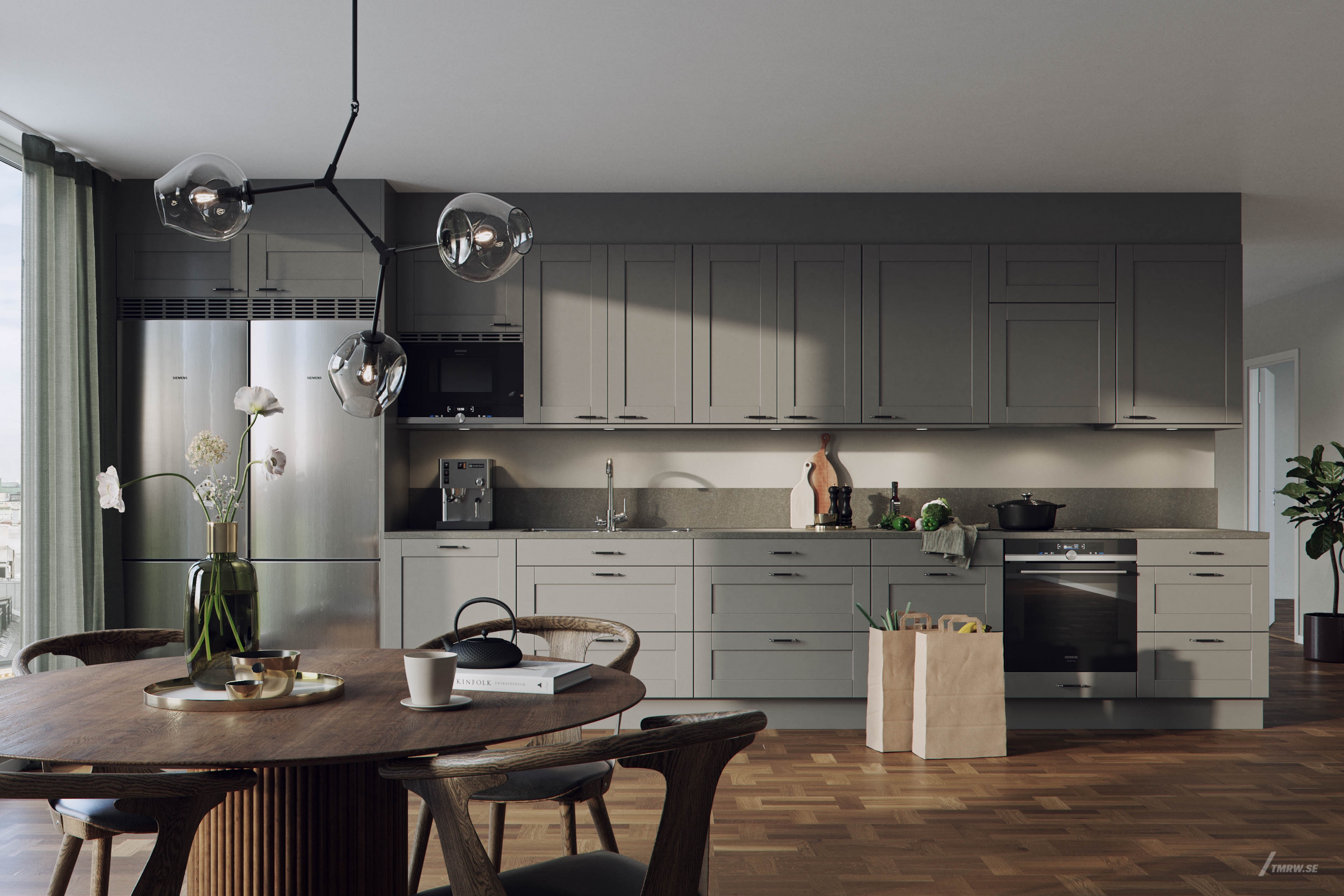 Architectural visualization of Exclusive for Nordr, kitchen in day light from a interior view