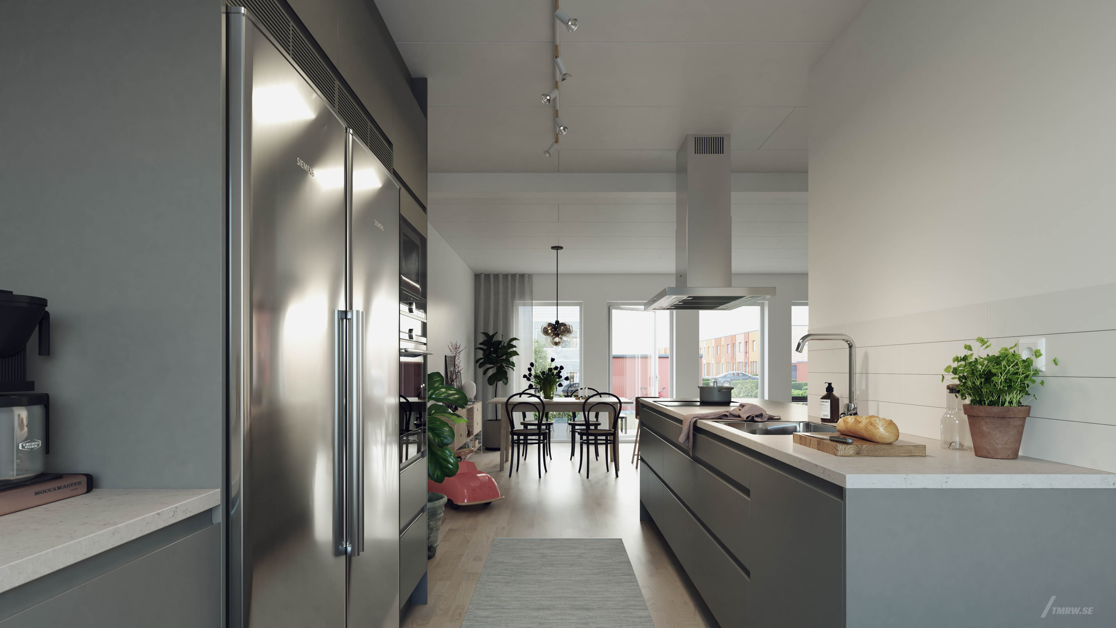 Architectural visualization of Hököpinge for Nordr, kitchen in day light from a interior view