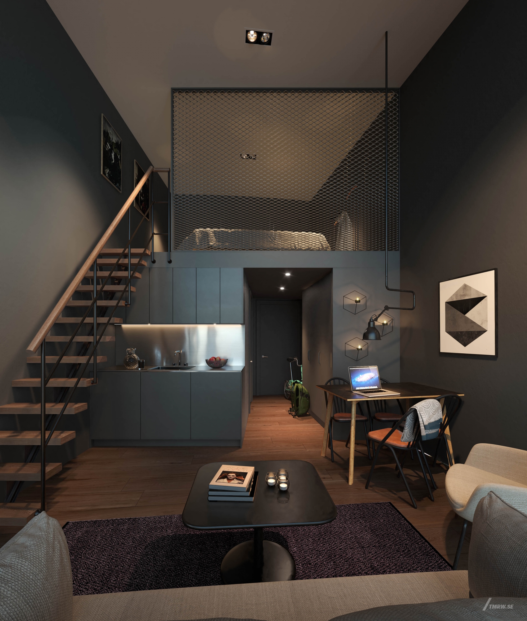 Architectural visualization of Bromma Blocks for Wester + Elsner, compact living apartment