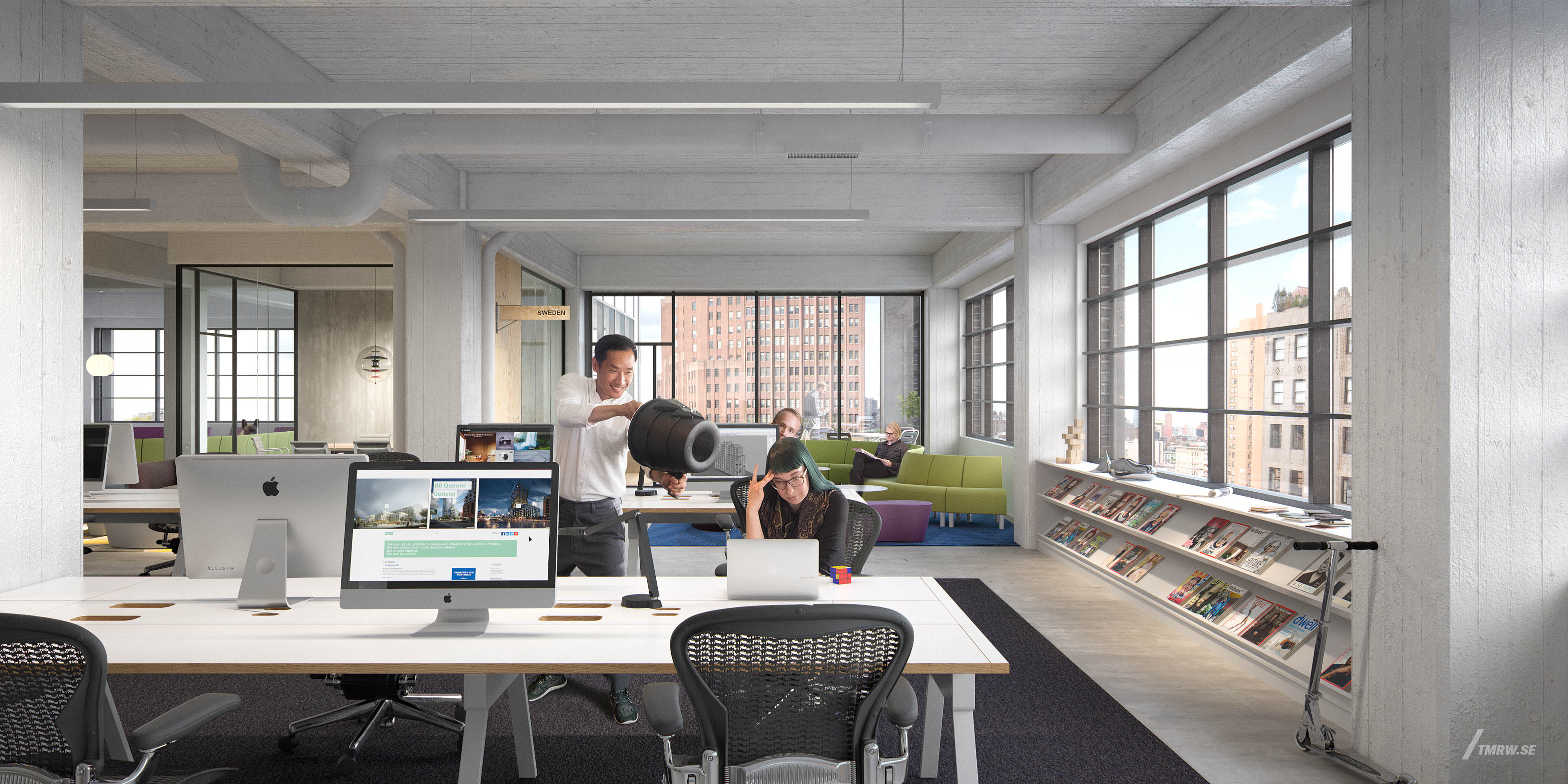 Architectural visualization of Franklin for Gensler, an office area in day light.