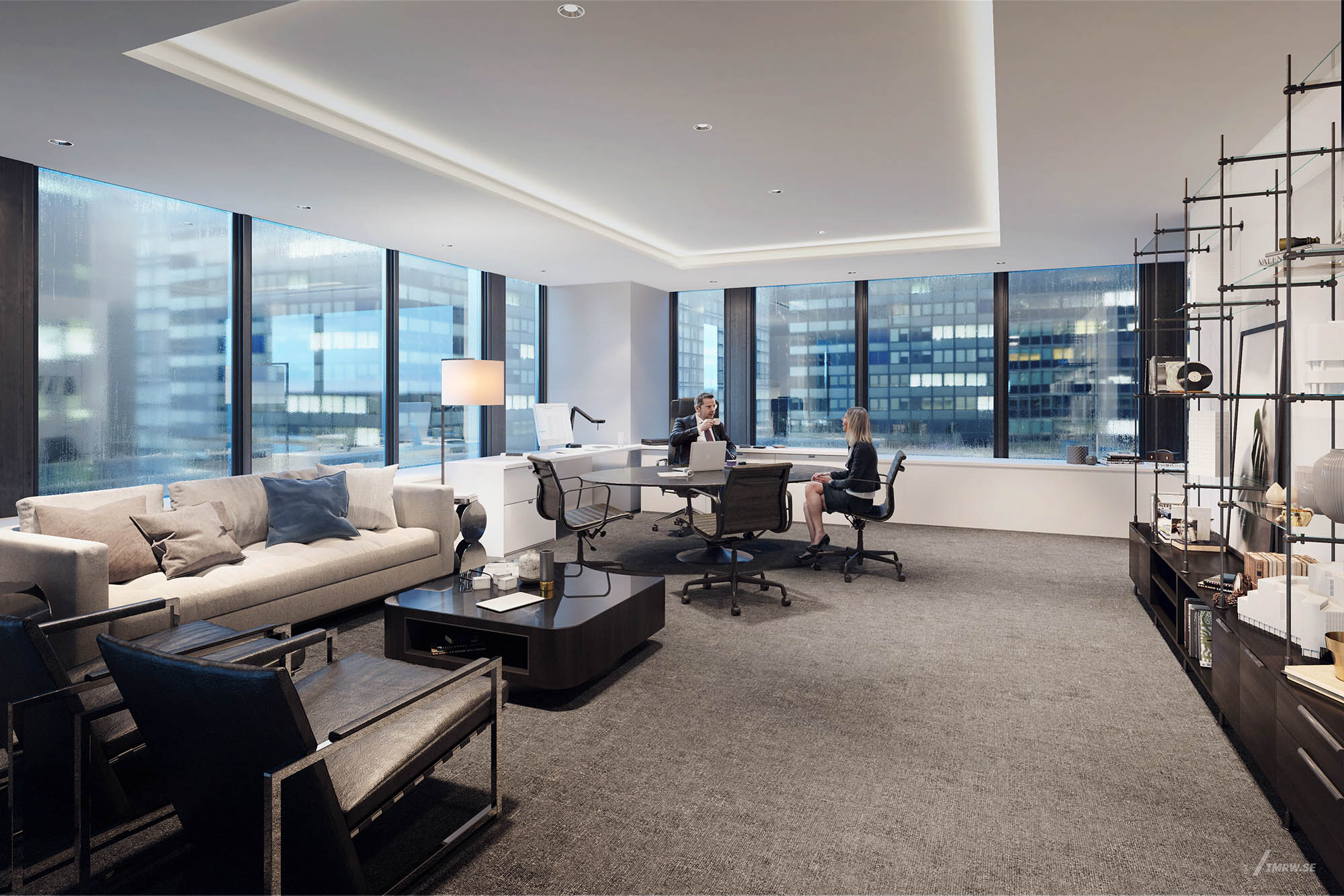 Architectural visualization of Paramount for Gensler, an office view in day light from a interior view.