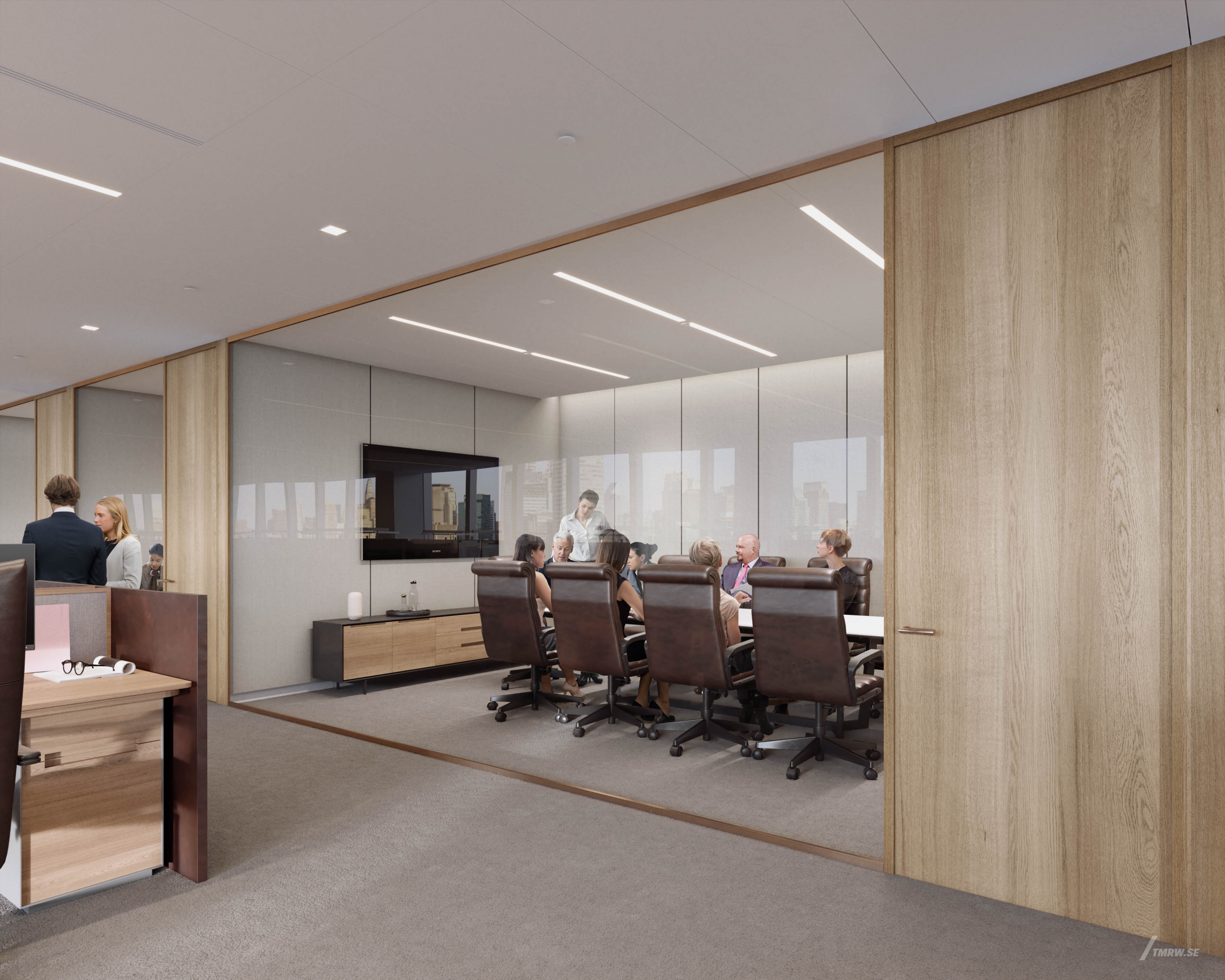 Architectural visualization of KKR for HLW, an office area daylight from an interior view.