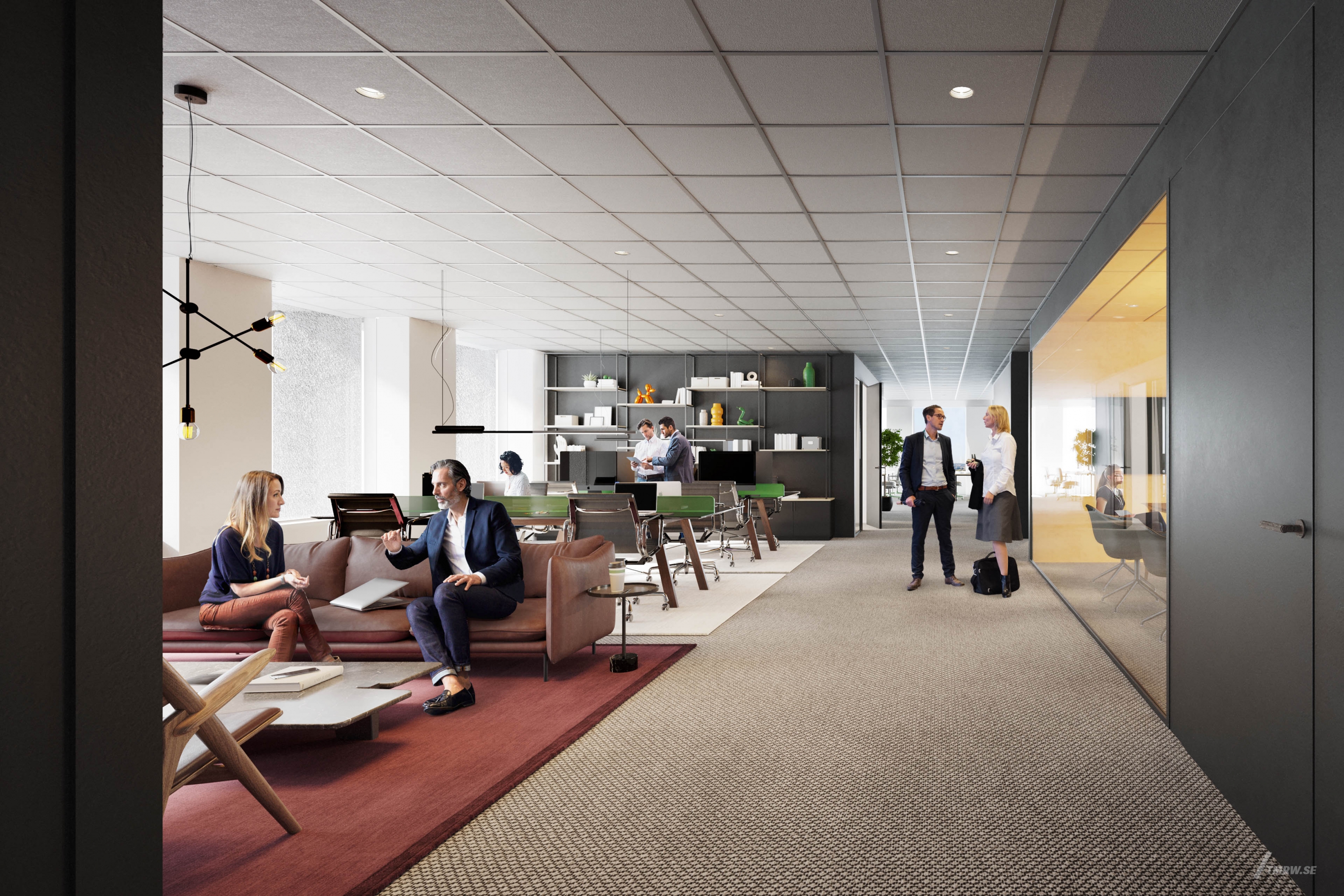 Architectural visualization of Karlberg Strand for JM a office area in day light from a interior view.