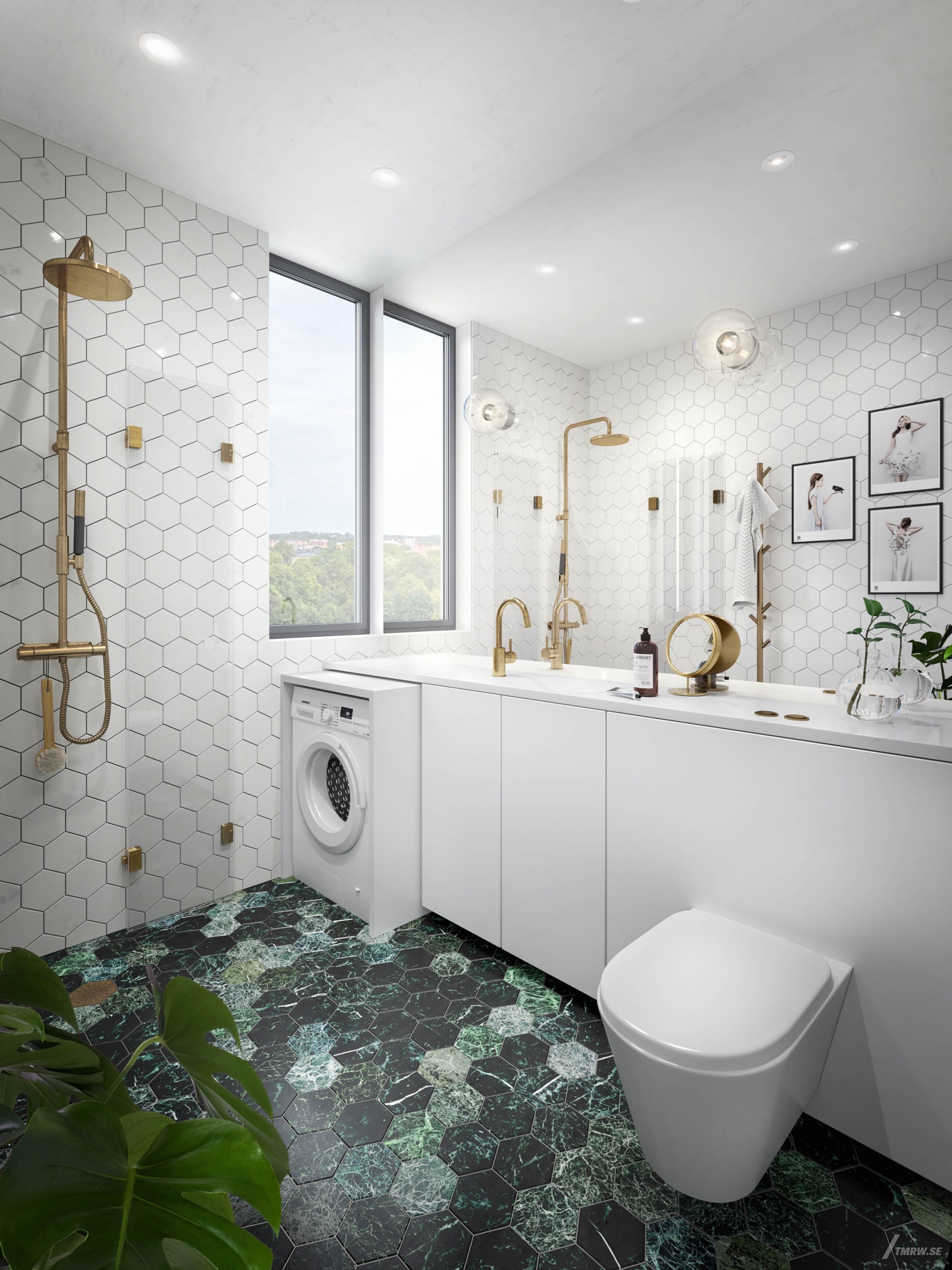 Architectural visualization of a bathroom for Kontrast a interior in day light from an eye level view.