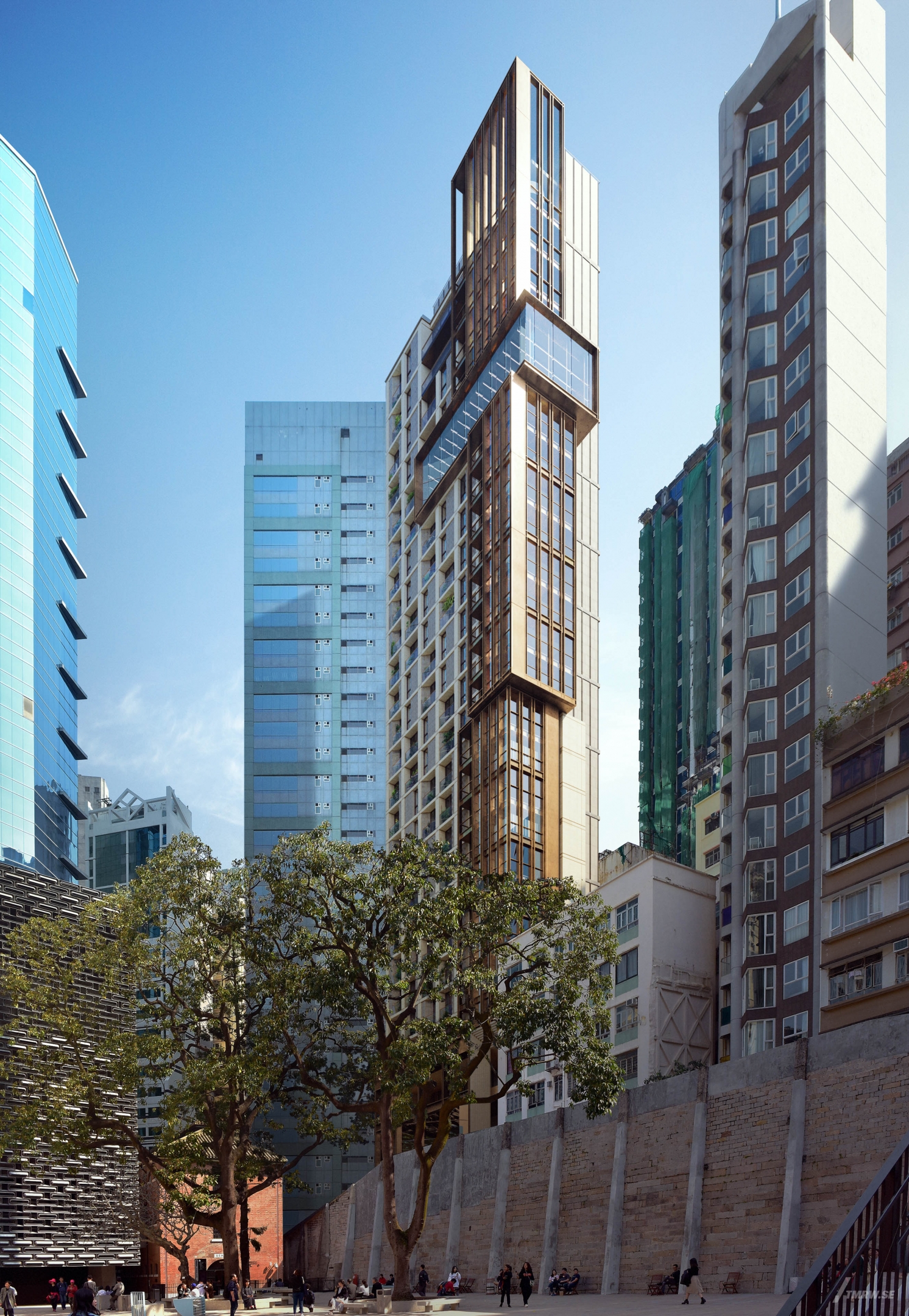 Architectural visualization of Chancery Lane for KPF, an skyscraper during day light from a street view.